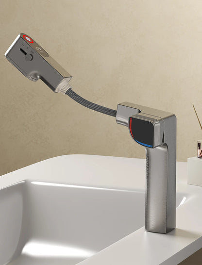 VGX Purified Bathroom Faucets Pull Out Water Filter Tap White Basin Mixer Sink Faucet Gourmet LED Display Brass Tapware Crane