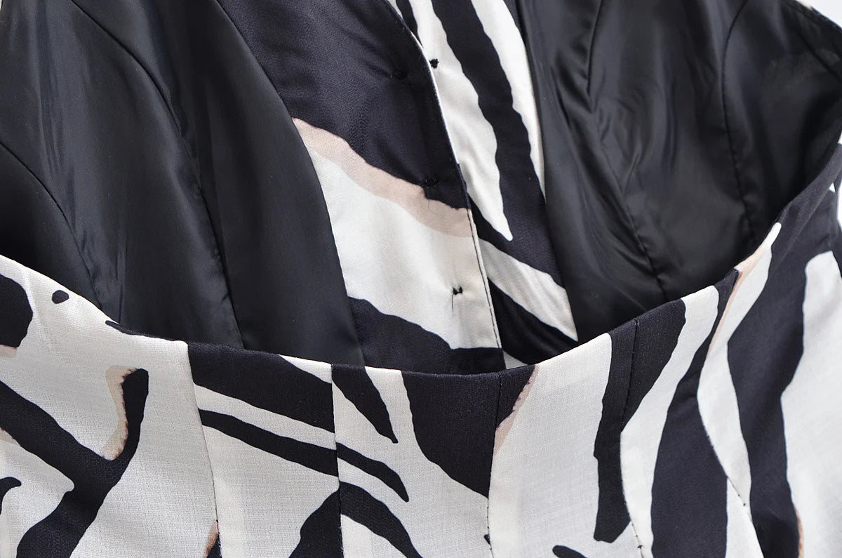 HH Women Pants Suit Fashion Zebra Stripes Single Breasted Sexy Sleeveless V-Neck Top+High Waist Zipper Casual Wide Leg Pants