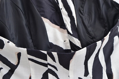 HH Women Pants Suit Fashion Zebra Stripes Single Breasted Sexy Sleeveless V-Neck Top+High Waist Zipper Casual Wide Leg Pants