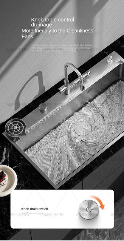 Original-Finish, spülmaschinenkompatibles SUS304-Edelstahl-Küchenspüle mit großer Einzelschüssel und Unterbau