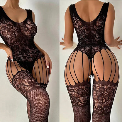 2025 Fishnet Bra Lingerie One Piece Crotchless Adult Sexy Underwear Transparent Body Suit Ultra Hot Open Tights Exotic Lingeries.