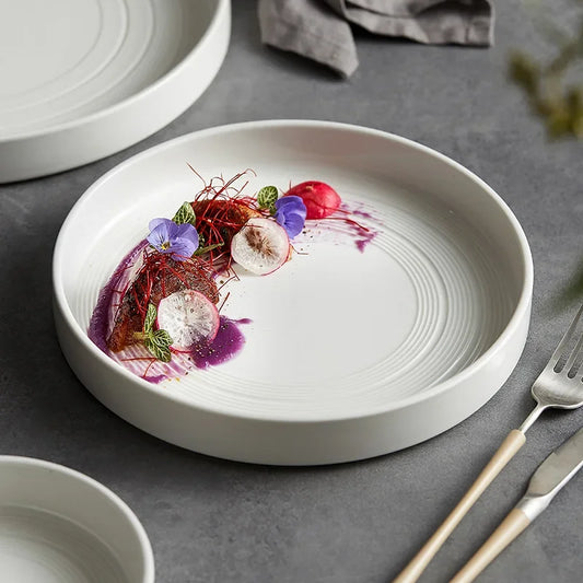 High end white ceramic steak brushed tableware, ceramic salad pasta plate dinner set plates and dishes ceramic plate sushi plate.