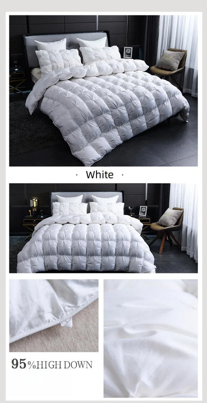 White Goose Down Comforter Warm Winter Thick 3D Bread Bed Blanket Luxury Pinch Pleated Filling for Quilts Single Double Duvet.
