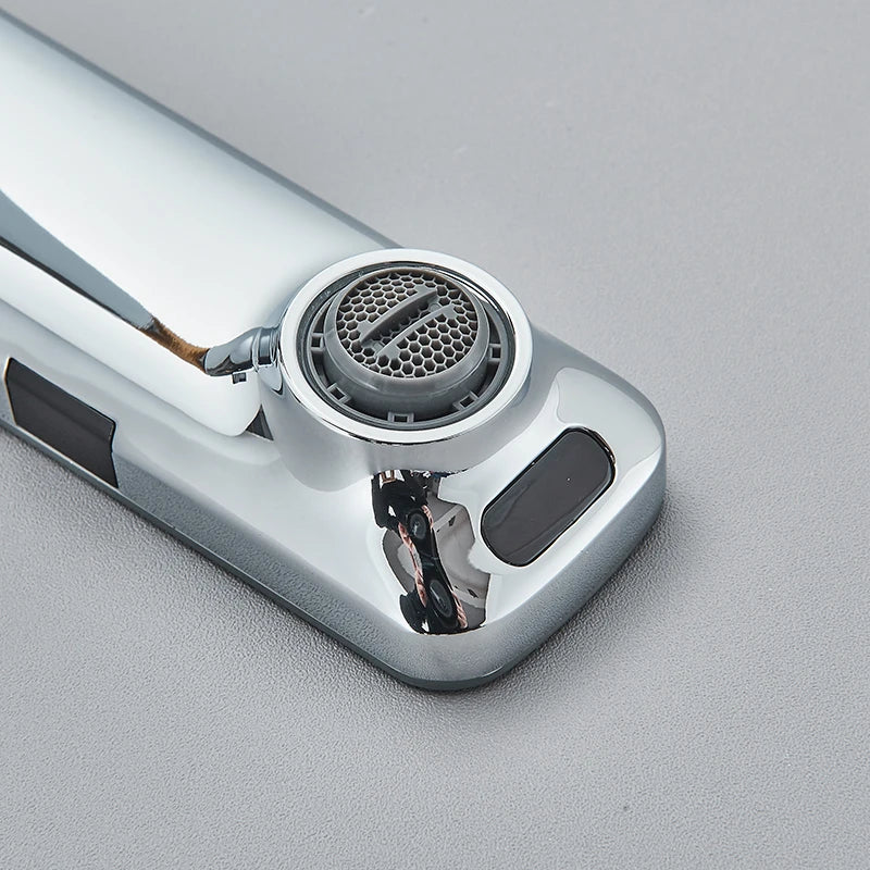 Touchless Sensor Basin Faucet Smart Digital Display Bathroom Sink Faucet Grey Sense Hot Cold Water Mixer Tap Battery Power