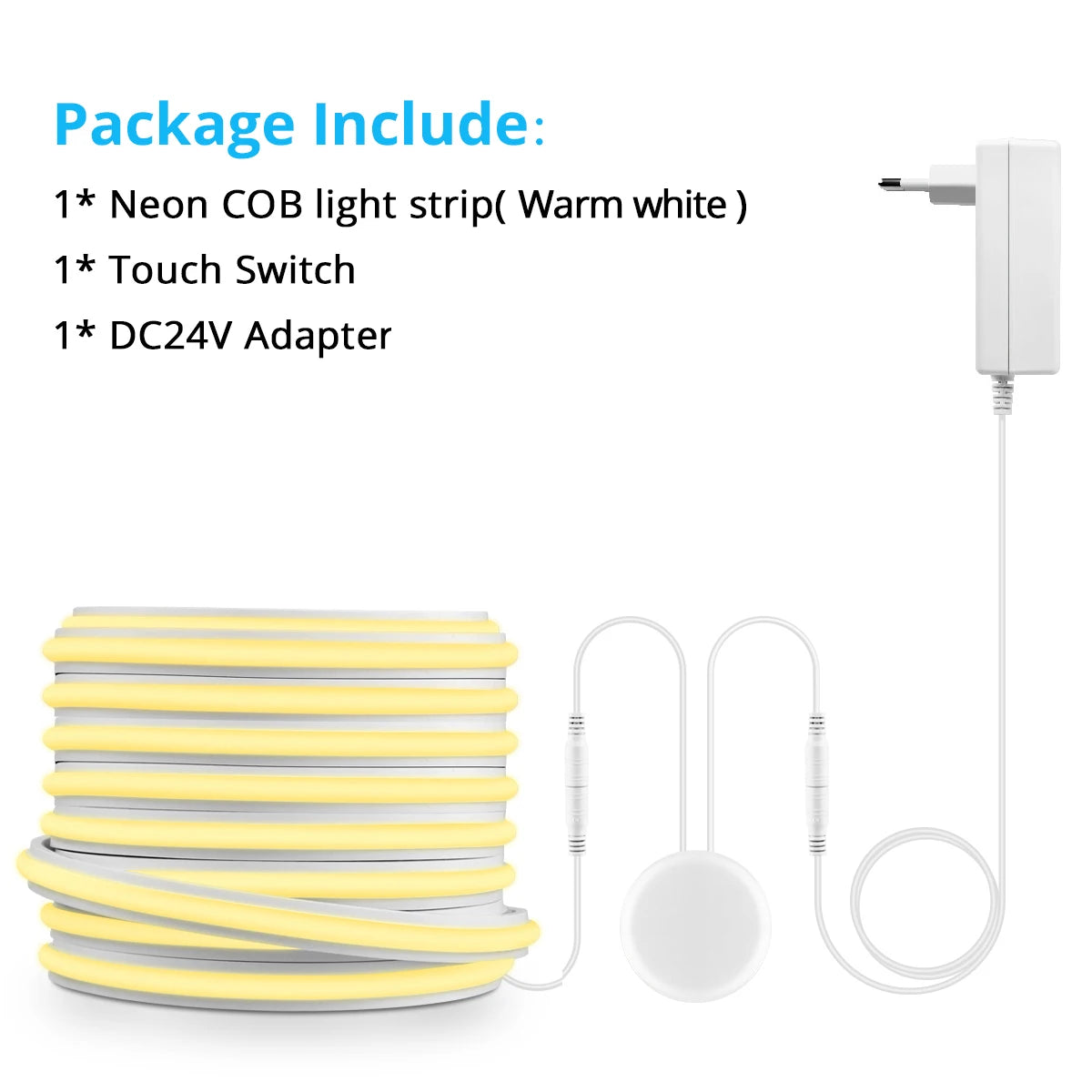 Neon Cob Self-adhesive LED Strip Touch Sensor Light AC110/220V TO DC 24V Silicone Tube Dimmable Neon Tape for Under Cabinet Lamp.