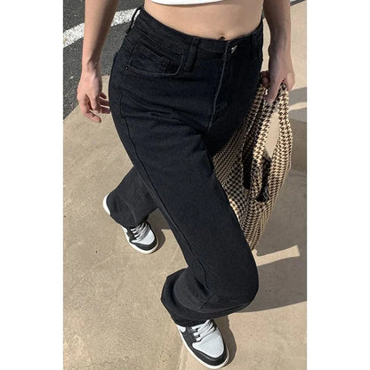 Frau Koreanische Hohe Taille Streetwear Gerade Bein Jeans Mädchen Y2k Kleidung Hosen Weibliche Mode Schwarz Baggy Harajuku Denim Hosen