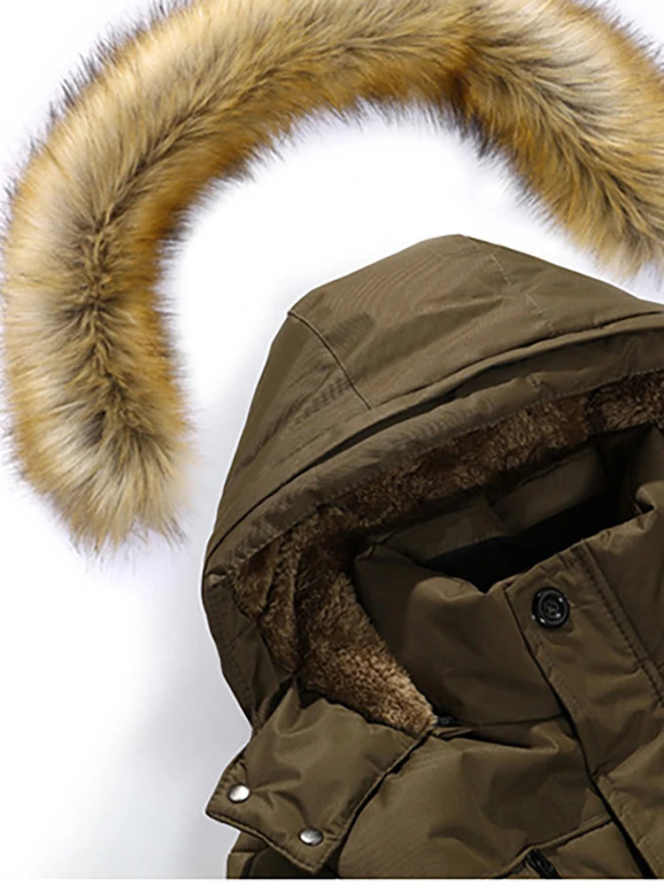 Men's Casual Trend Korean Version Of The New Raccoon Fur Collar Mouth In The Long Cold Warm Cotton Jacket Thickening.