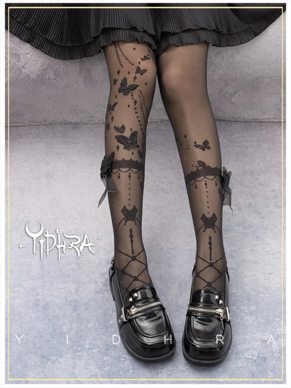 Butterfly at Night ~ Sweet Lolita Tights Sheer Wedding Pantyhose for Summer by Yidhra.