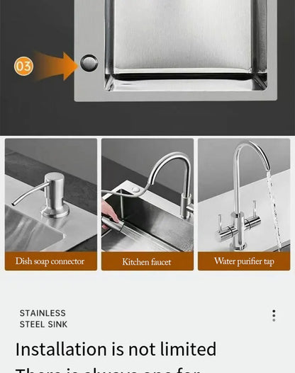 Thickened 304 Stainless Steel Single Sink Kitchen Sink Undermount Dishwashing Trough for Home Improvement