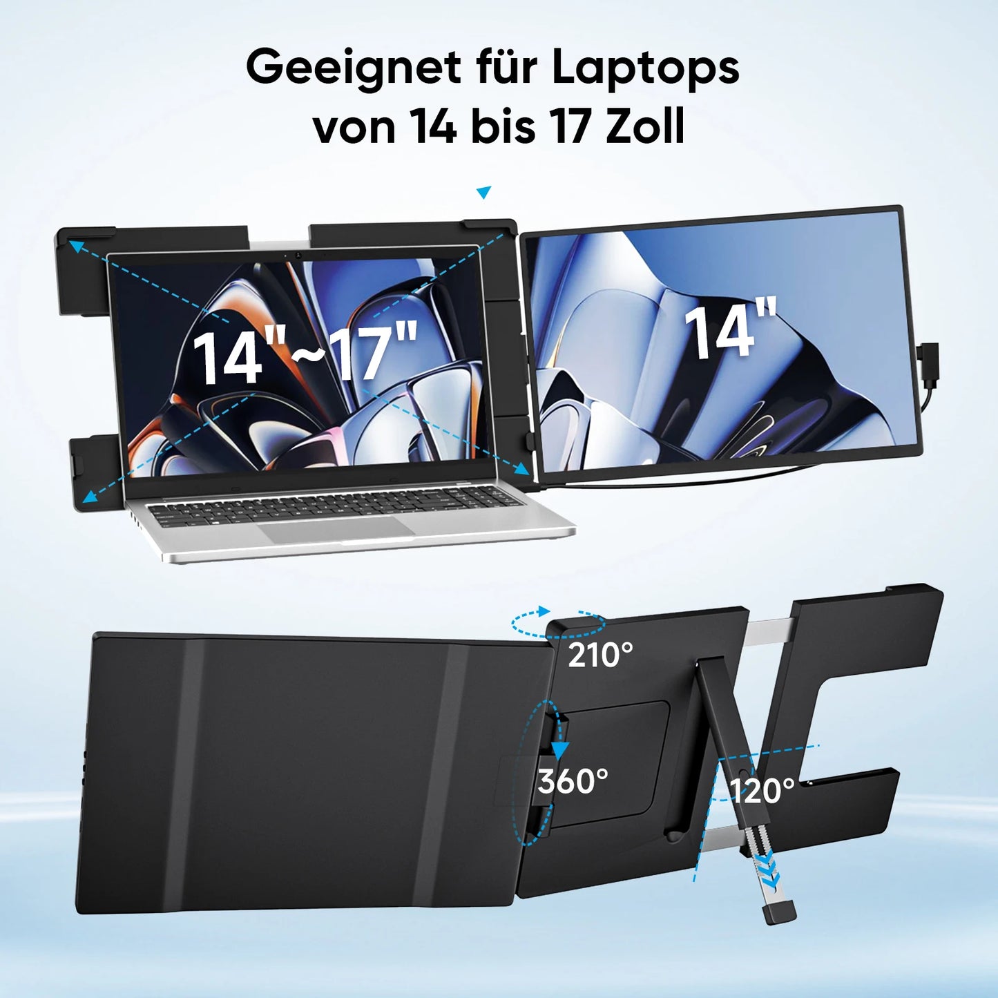 Dopesplay 14.1 inch Portable Monitors 1200P HDR External Screen Extender for Laptop XBox PS4 5 Second Display up to 17.3 Laptops.