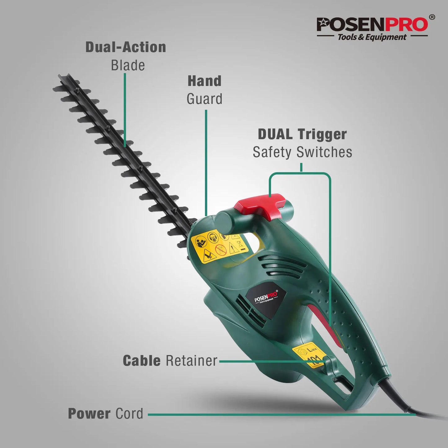 Kabelgebundener elektrischer Heckenschere 450 W, elektrischer Heckenschere, 450 mm Diamantschneidmesser, 16 mm Zahnöffnung
