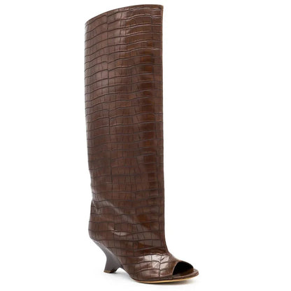 2025 New Peep Toe Long Boots Summer Thick High Heels Women's Knee Boots Large Size Shoes Ladies Slip-on Strange Heels Cool Boots