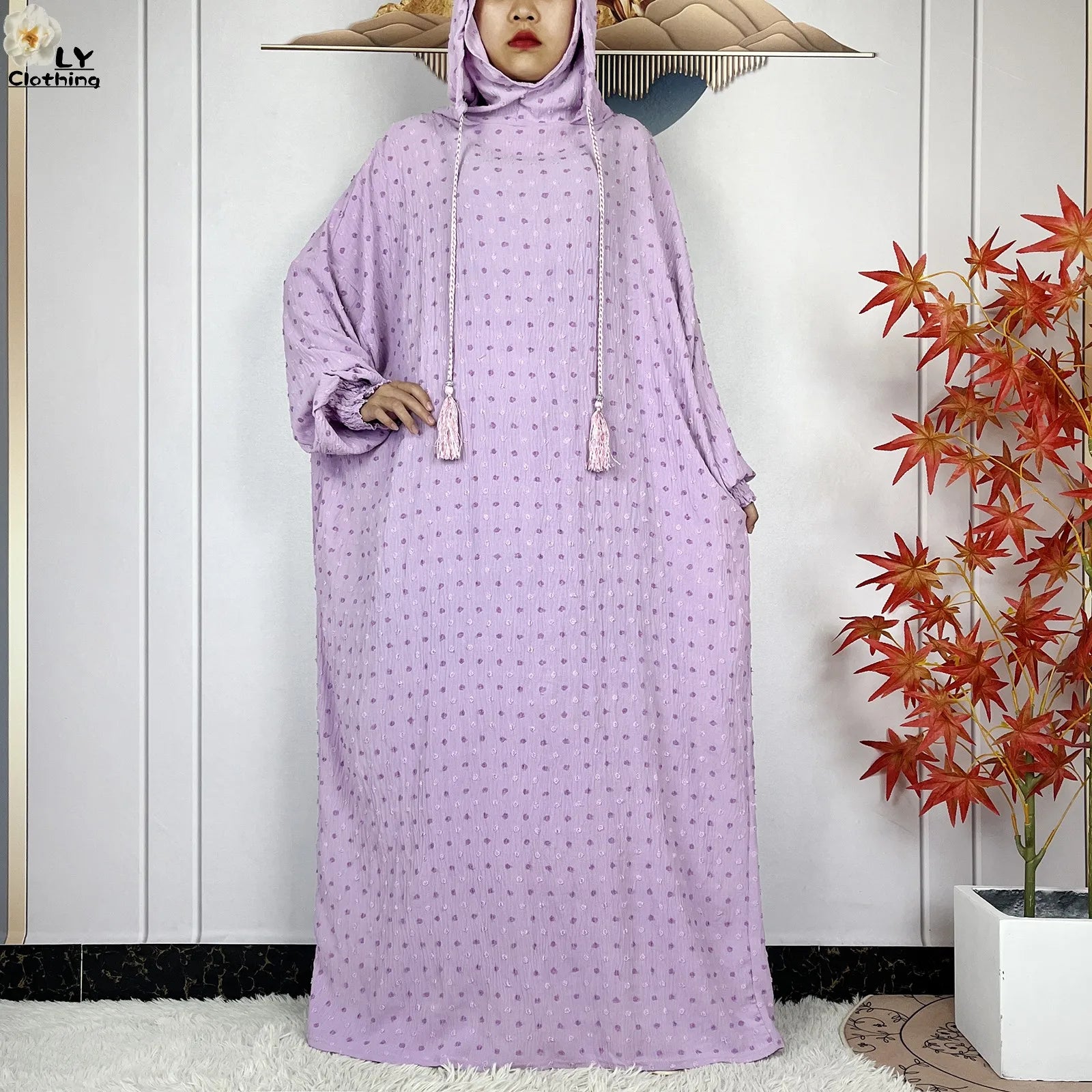 2024New Pure Cotton Ramadan Muslim Two-Hat Abaya Dubai Turkey Islam Prayer Clothes Loose Robe Islamic Women Traditional Clothing.