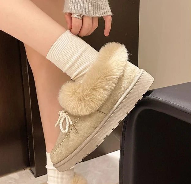 Bow Round Toe Flat Fleece-lined Woman Shoes Trend 2025 Y2k Chic and Elegant Winter Novelty Padded Sale Hot Snow Boots for Women.