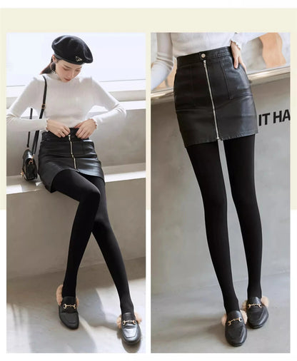 Winter Thermal Pantyhose Women Thicken Stockings Fake Translucent Pantyhose Fleece Lined Tights High Waist Elastic Wool Socks