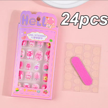 120pcs/box Pink Cartoon Children Press On Nails Candy Color Unicorn Cat Bunny Kids Full Cover False Nail Girls Party Nail Decora.