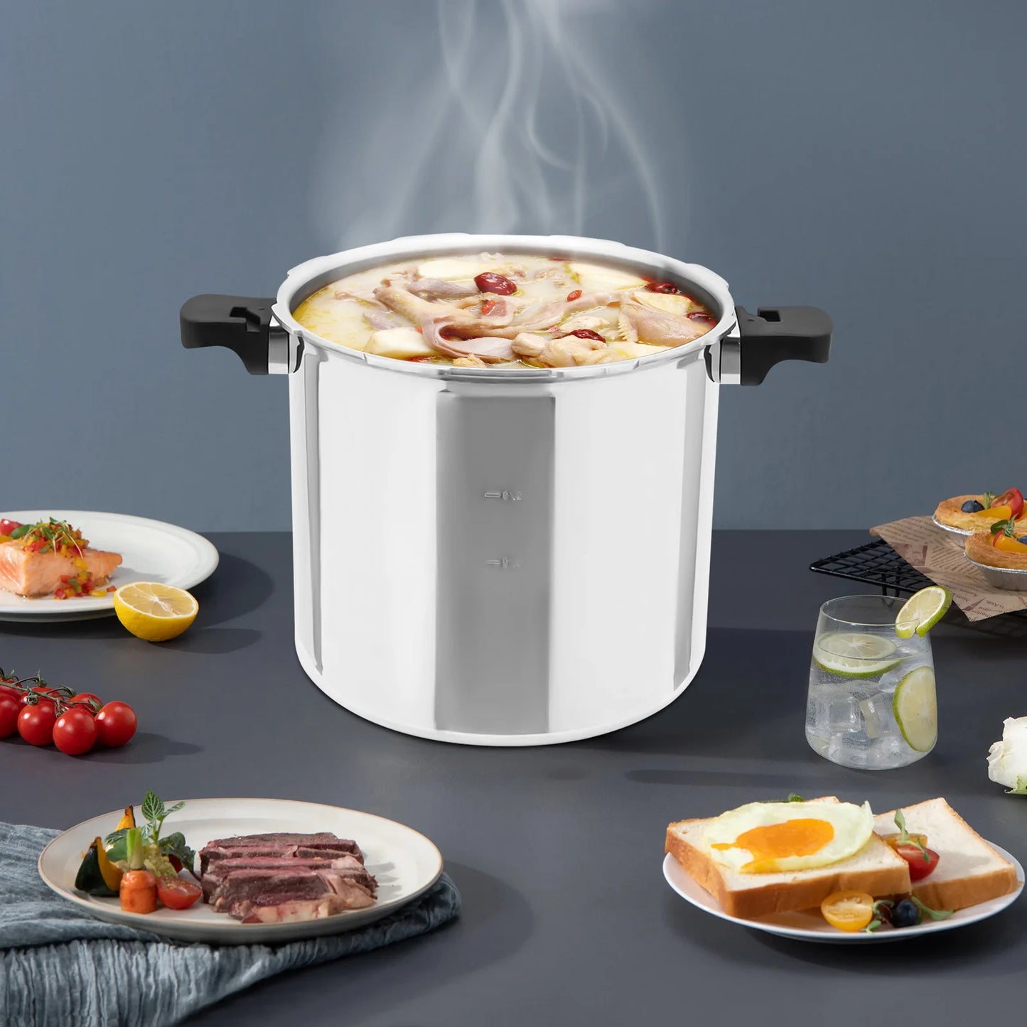 22L Large Capacity Pressure Canned Pot With Pressure Gauge Release Valve, Silver New Model.