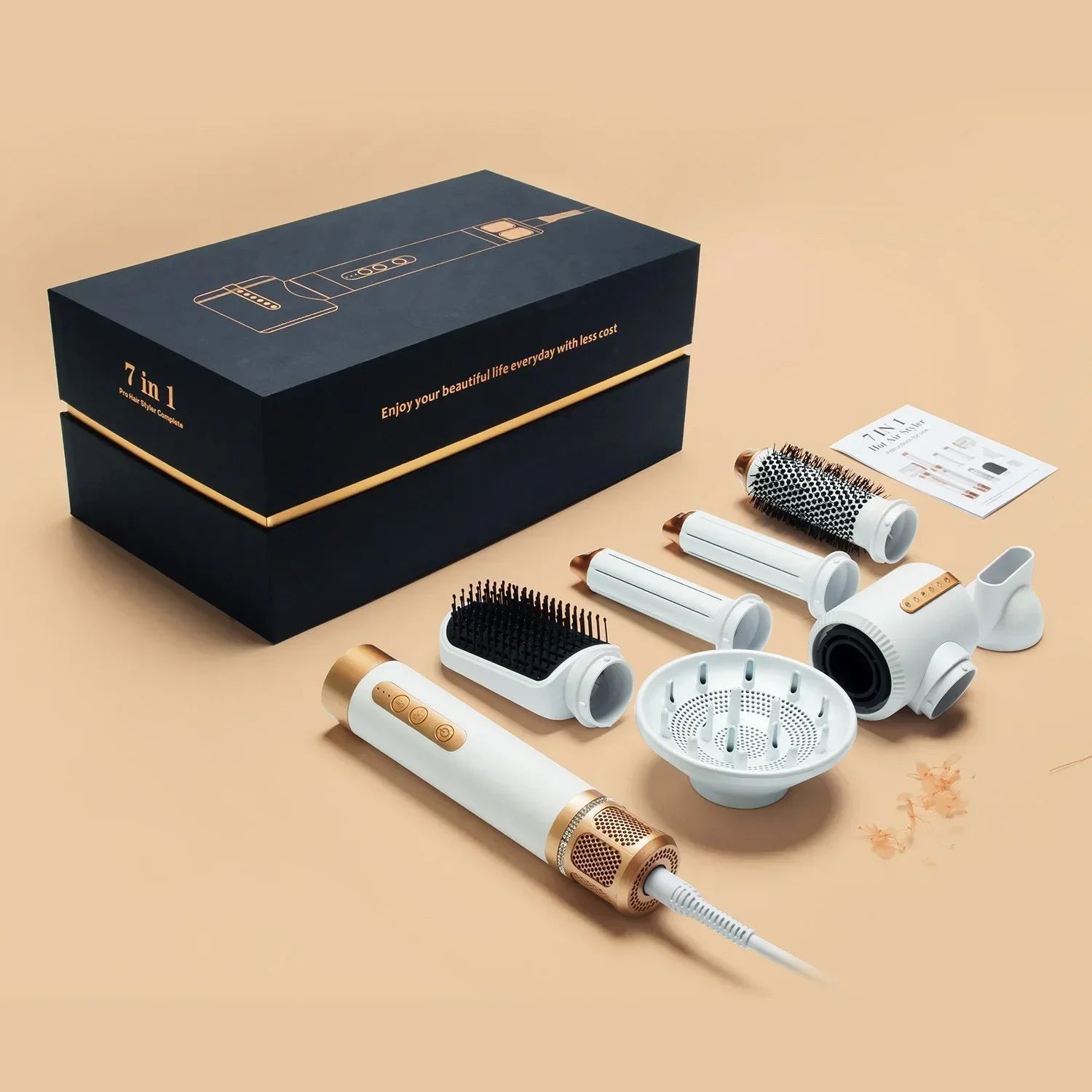 7 in 1 Hair dryer Professional Negative Ion curling Iron Hair Straightener Brushless Motor High Speed Hair Dryer Hot Comb Set.