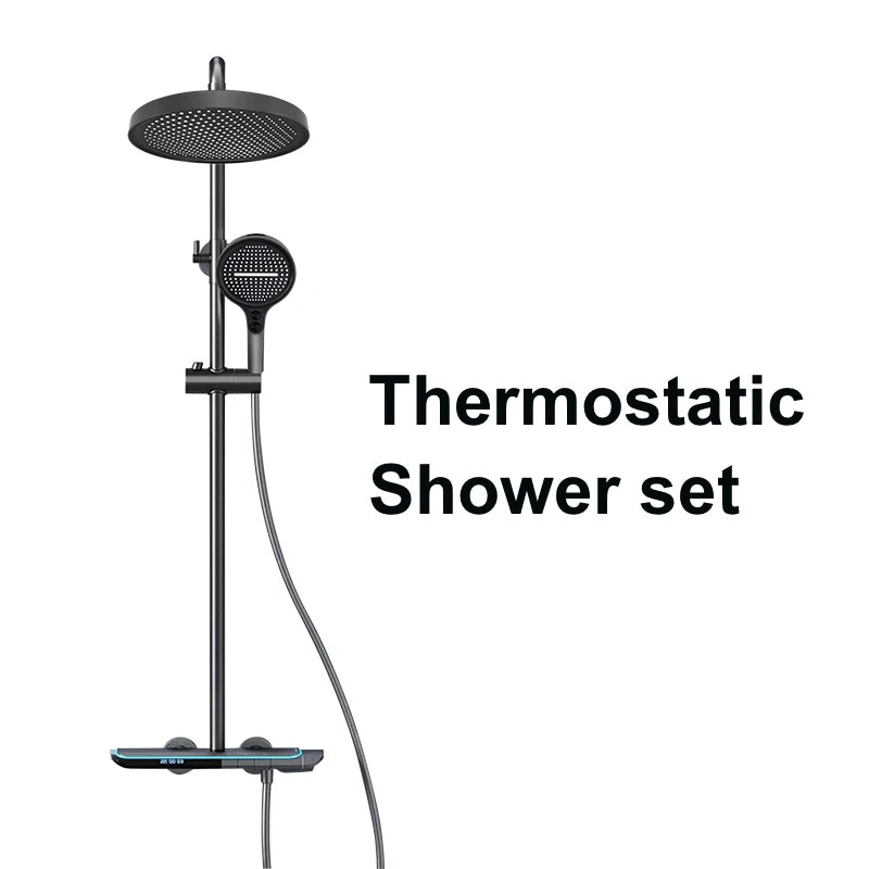 VGX Thermostatic Shower System Set Smart Digital Bathroom Shower Faucet Set Temperature Display Rainlfall Bathroom Shower Set