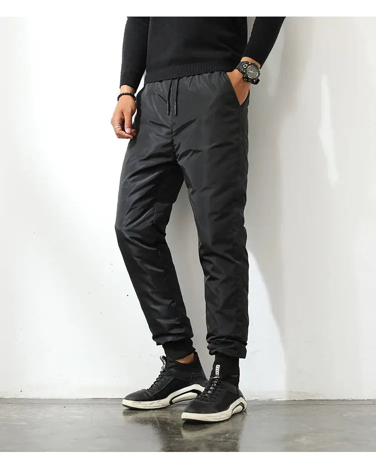 New Winter Thermal White Duck Down Pants for Men Loose Fit High Waist Warm Thickened Elastic Waistband Down Trousers Man PT-590.