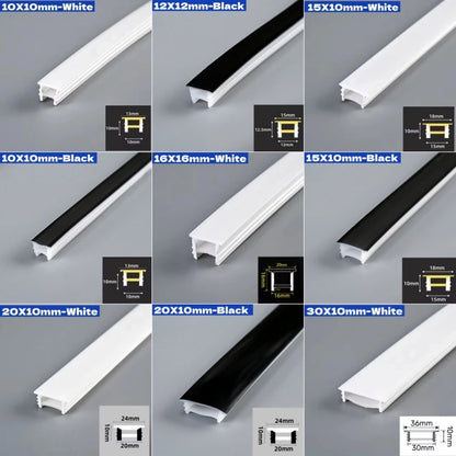 Black Flexible LED Neon Rope Lamp Silicone Tube Diffuser Recessed Channel For WS2811 WS2812B Waterproof Ribbon Neon Strip Lights.