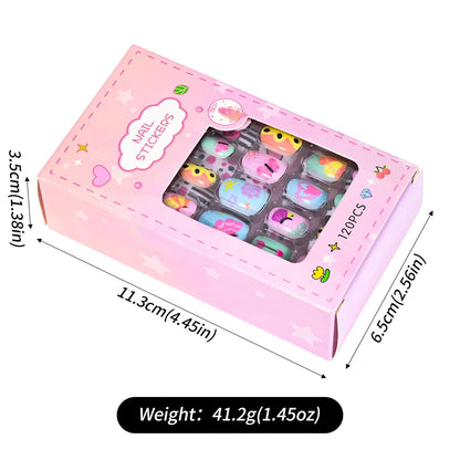 120pcs/box Pink Cartoon Children Press On Nails Candy Color Unicorn Cat Bunny Kids Full Cover False Nail Girls Party Nail Decora.