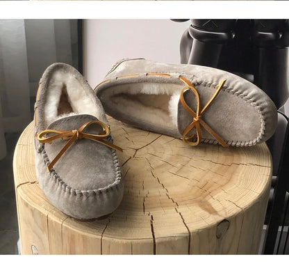 New 100% Natural Wool Genuine Leather Women Flat Winter shoes Women Moccasins Casual Loafers Plus Size Winter shoes.