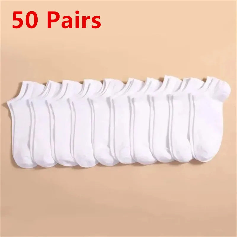 50/100 Pairs Solid Color Breathable ﻿Sock Women Men Boat Socks Invisible Low Cut Non-slip Summer No-show Ankle Socks Wholesale.