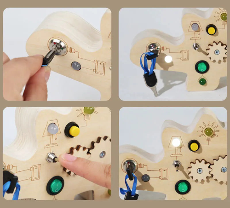 Montessori Busy Board Sensory Toys Wooden With LED Light Switch Control Board Travel Activities Children Games For 2-4 Years Old.