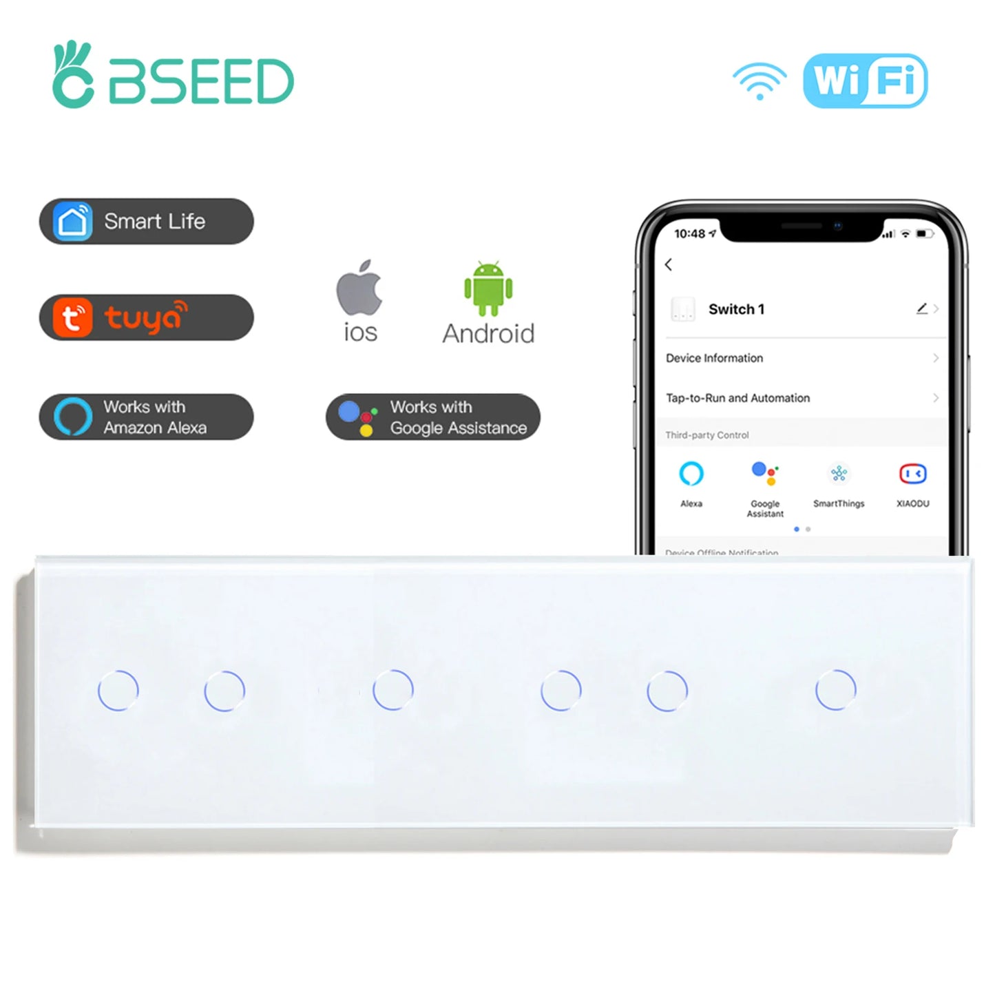 BSEED WIFI Touch Schalter Serie Wand Smart Licht Schalter Blaue LED Hintergrundbeleuchtung Glas Sensor Bildschirm Tuya APP Schalter EU Standard