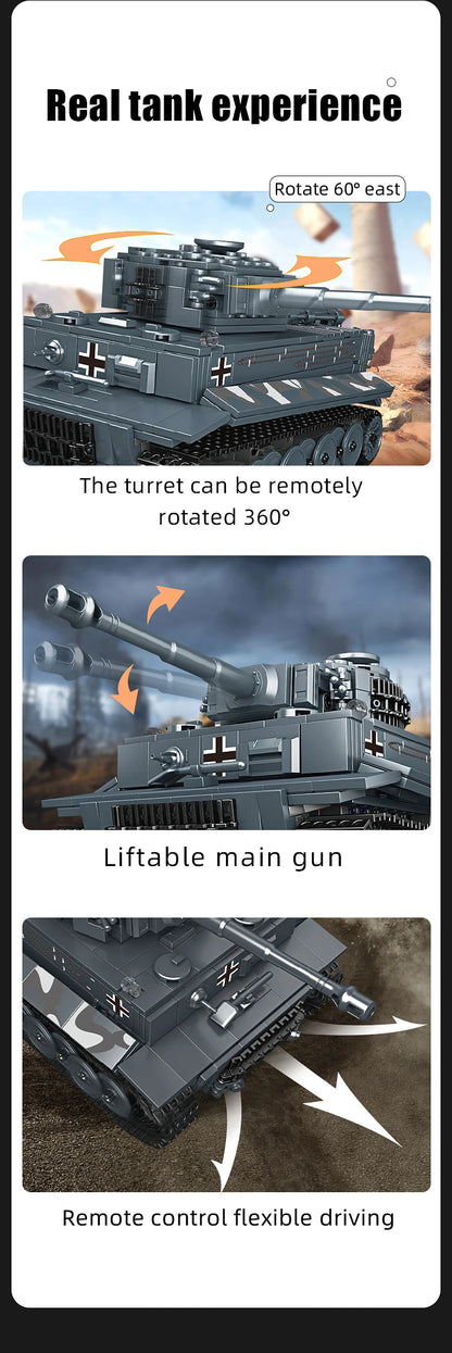 Mould King 20014 Military Toys The APP&RC Motorized Tiger Tank Model Assembly Technical Car Building Block Kids Christmas Gifts.