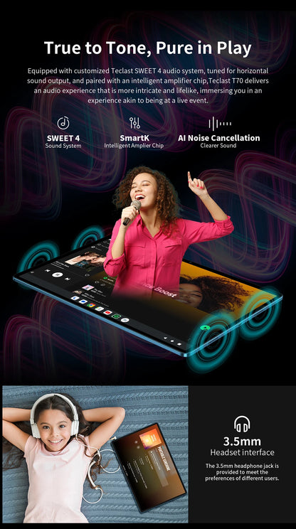Teclast T70 14" Tablet Android 15 MTK G99 CPU Max 20GB (8GB+12GB Expansion) RAM 256GB ROM 4G LTE 10000mAh 18W Fast Charging GPS