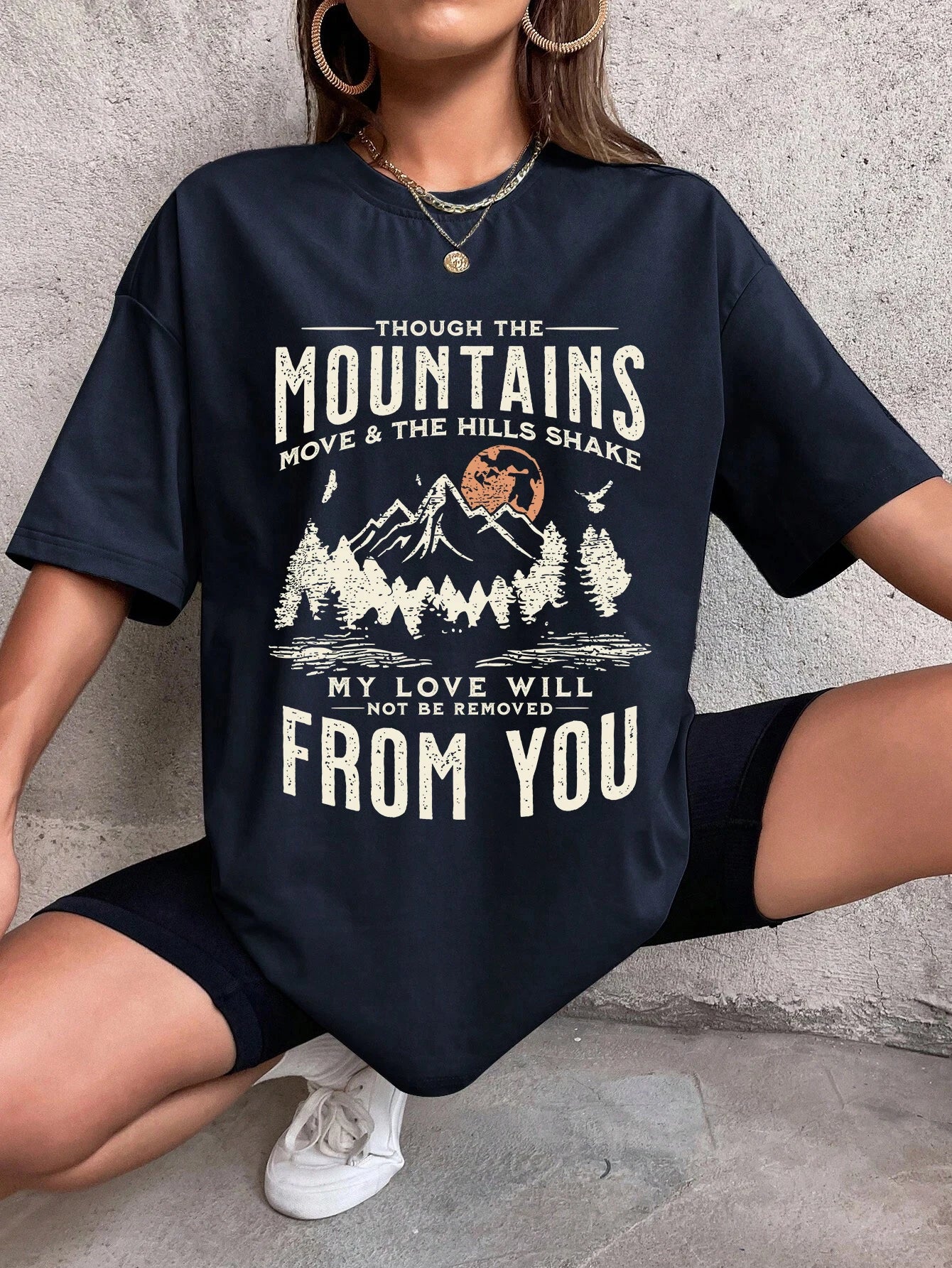 Spring Woman Cotton T-Shirts Mountains Setting Sun Printed Short Sleeve Tees Fashion Female Clothes Comfortable Soft Street Tops.