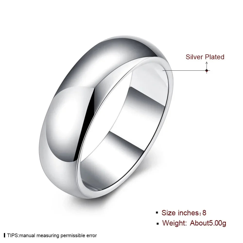High Quality 925 Sterling Silver Ring Fashion Simple Smooth Round Ring Party Jewelry for Women Size 5 6 7 8 9 10 11.