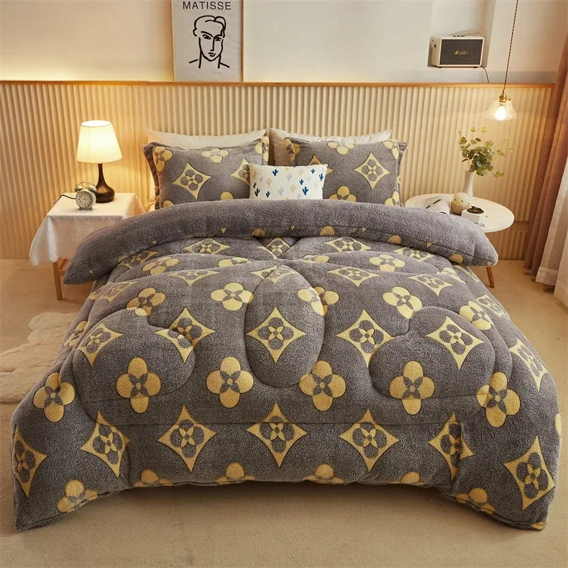 Winter Thicken Blanket Quilt Lamb Wool Double Layer Thick Warm Blanket 150/180/200 Comforter Throw Blankets for Beds Bedding 이불