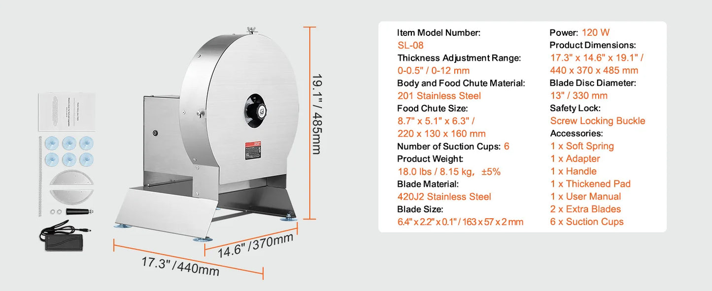 SucceBuy Electric Vegetable Slicer 0-12mm Thickness Adjustable Commercial Slicer Machine Convertible to Manual Food Cutter.