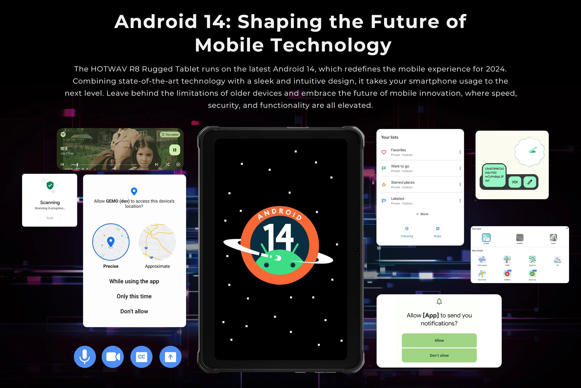 HOTWAV R8 Rugged Tablet 10.1'' HD+ Display 10800mAh Massive Battery Pad Android 14 OS Octa-core 4GB 128GB Tablet PC Global.