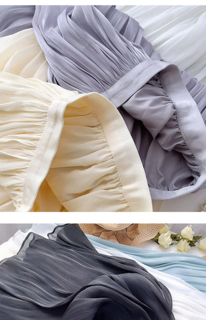 2025 Spring/Summer New Luster  A-line Women Skirt Solid Color High Waist French Paris Style Elegant Asymmetrical Skirt