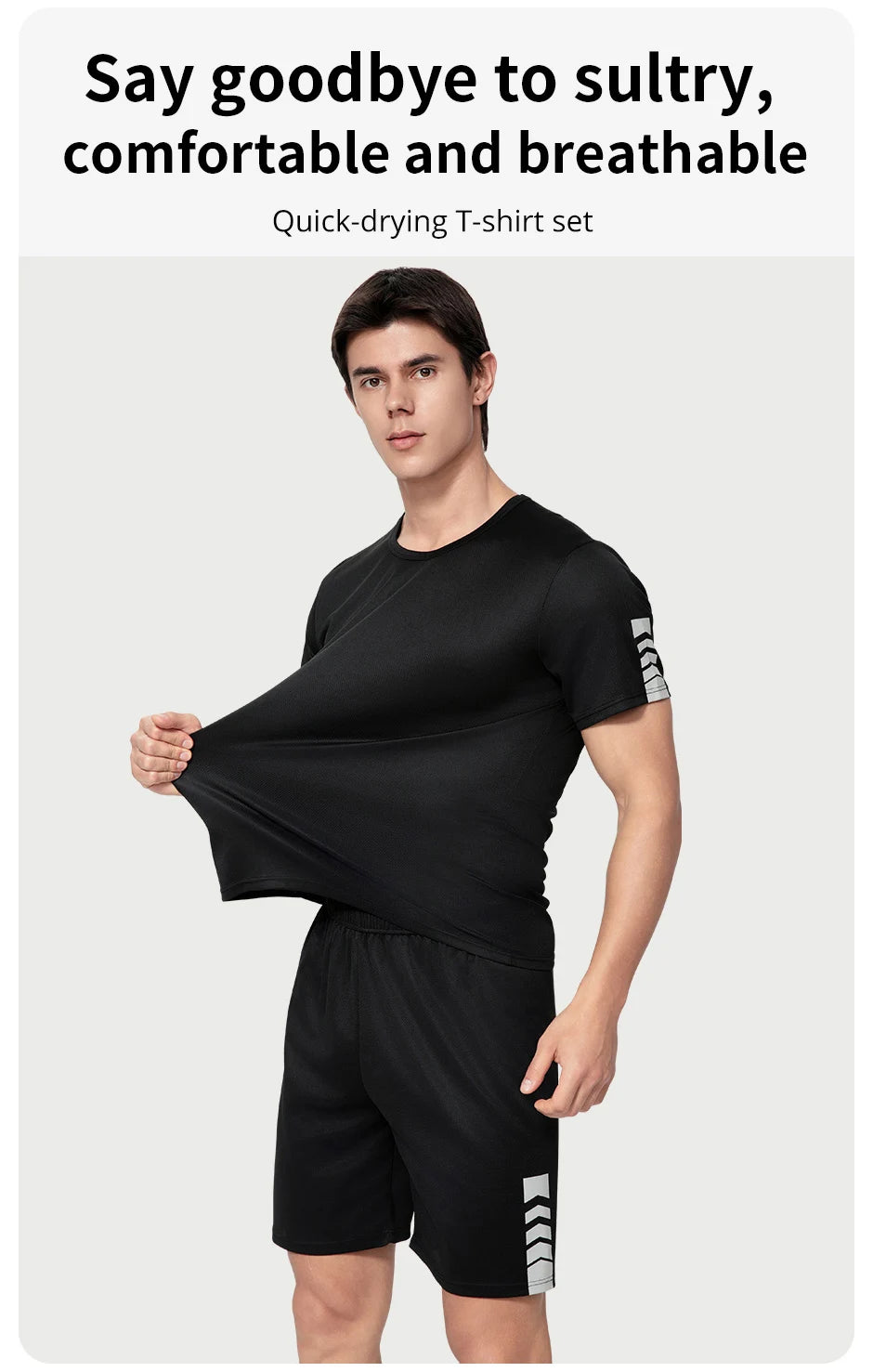 2-pcs Men's Quick-drying Exercise Black-and-white Suit Running Fitness Breathable Short Sleeve Comfortable Joker Playing Shorts.