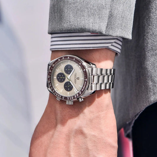 PAGANI DESIGN 2025 New Saturn Men's Watches Top Luxury Quartz Watch Men Light Tan Chronograph AR Sapphire crystal Wristwatch Men.