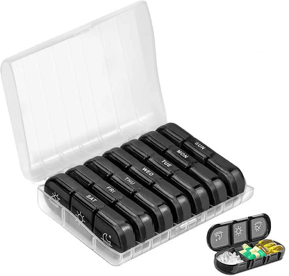 Weekly 6/7/8/10/21 Grids Pill Box Medicine Organizer Black Plastic Storage Box Container Portable Pill Case