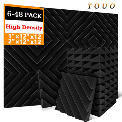 TOUO Acoustic Foam 6/12/12/48 Pcs Offices Acoustic Treatment Flame-Retardant High-Density Diamond Groove Soundproof Foam Panels