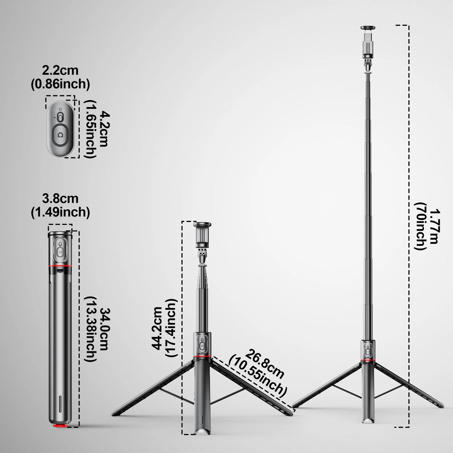 TT01 1770mm All-in-one Auto Pop Open Tripod Bluetooth Remote Tripod Bounce Selfie Stick Phone Holder for Vlog/Video.