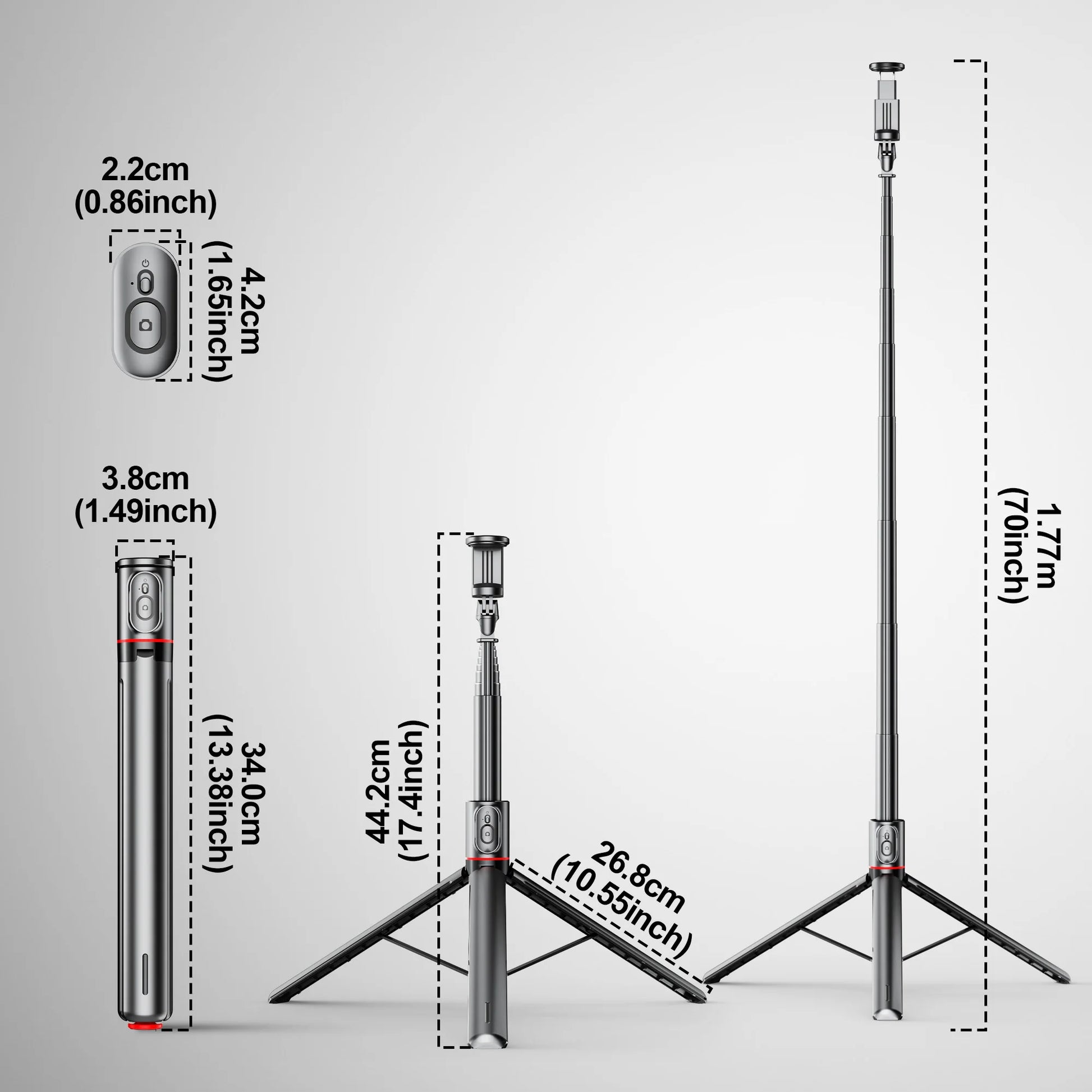 TT01 1770mm All-in-one Auto Pop Open Tripod Bluetooth Remote Tripod Bounce Selfie Stick Phone Holder for Vlog/Video.