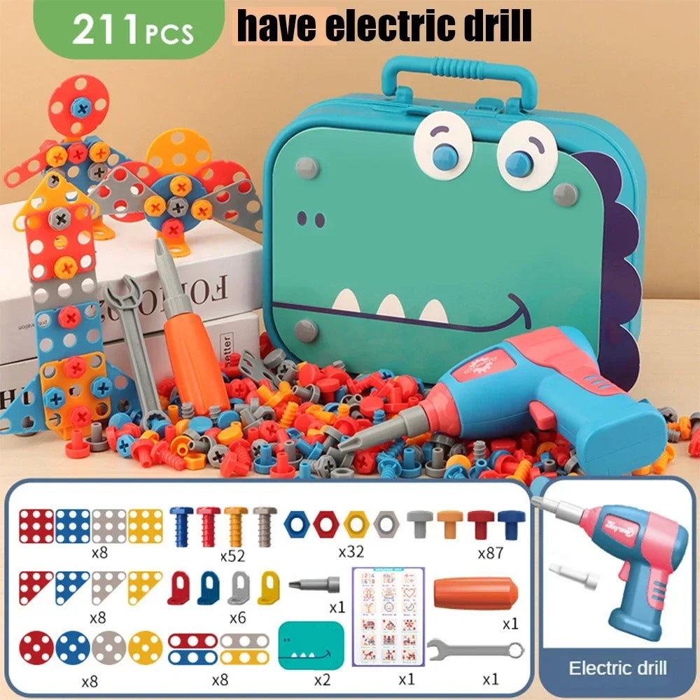 Children Toys Tool Set Electric Drill Screw Nut 3D Puzzle Toys Pretend Play Repair Tool Box Drilling Assembly Educational Toys