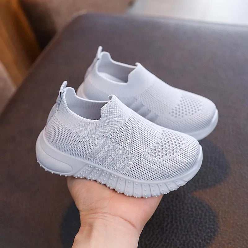 Kids Spring and Autumn Striped Knitted Sneakers Tennis Casual Shoes Children Breathable Girls Boys Slip-on Running Sports Shoes