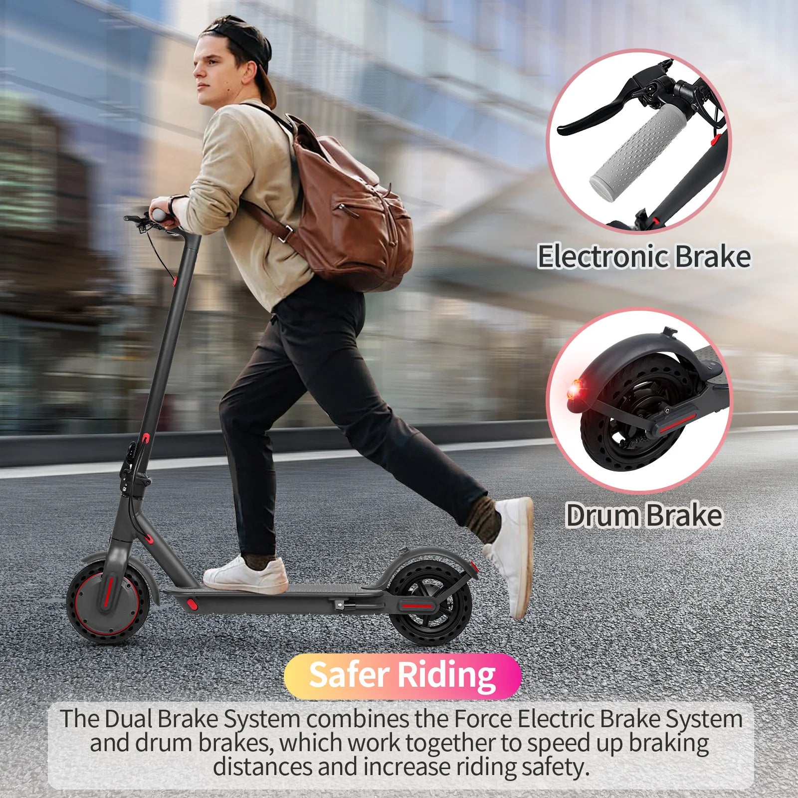 ATSANT Adult Electric Scooter 350W Powerful Motor 36V 25KM Long Range 8.5Inch with Storage Box Smart App Foldable Escooter.