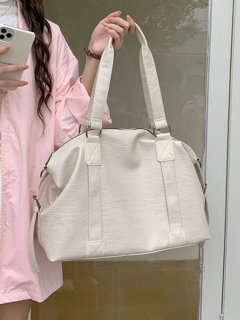 Fashion Tote Bag Leather Women Bag Simplicity Handbag Solid Vintage Shoulder Messenger Bag for Ladies.