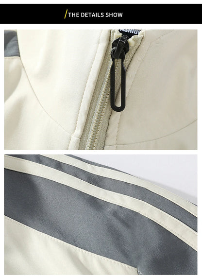 Sports suit men's  spring and autumn striped stand up collar jacket and pants paired with running and fitness two-piece set