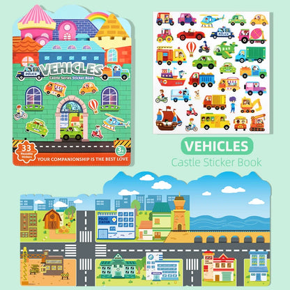Kids' Reusable Castle Jelly Sticker Book Multi-Theme DIY Creative Jelly Stickers Portable Quiet Busy Book Montessori Sticker Toy